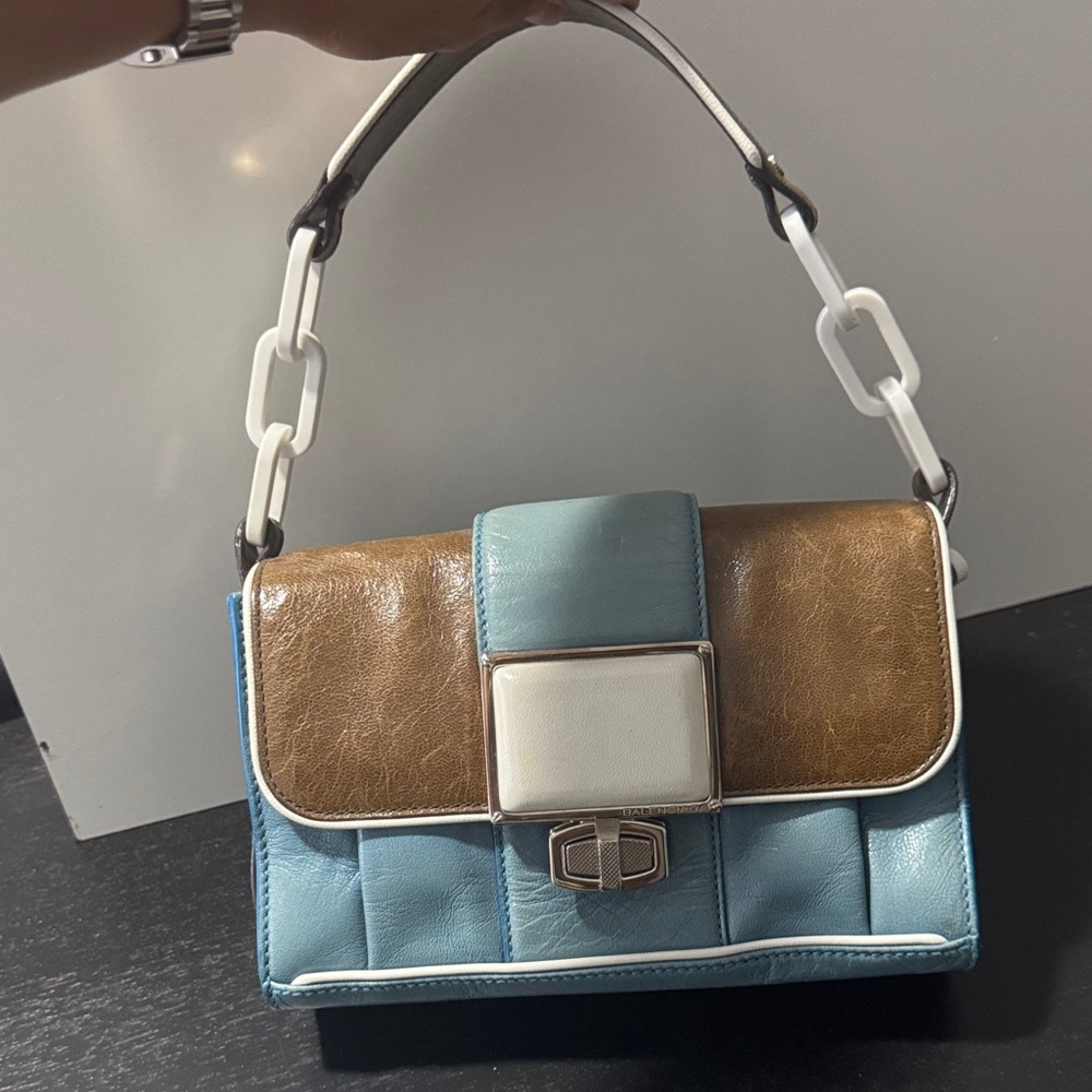 Balenciaga Blue and Brown Shoulder Bag